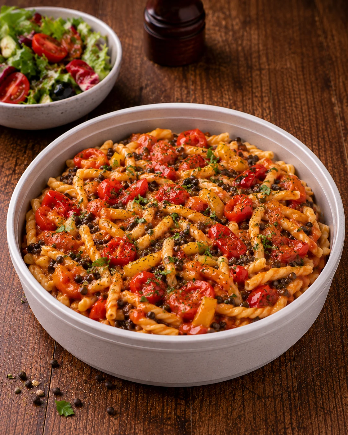 Nudeln mit Tomaten-Paprika-Belugalinsensauce - by Catering Heike Elhaddaoui